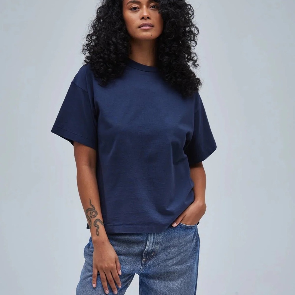 Thirtyyears Classic Boxy Crewneck Tee in Navy